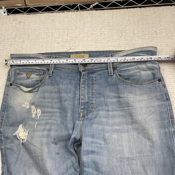 Y2K Guess Jeans Men's 36x32 Lincoln Slim Straight Light Blue Distressed Denim - Picture 8 of 13
